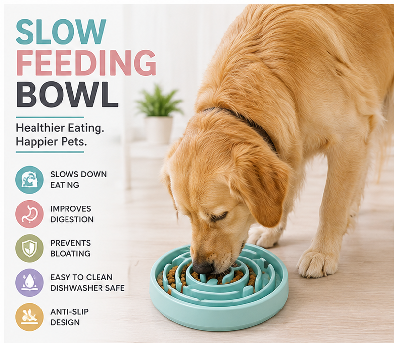 TailsAura Slow Feeding Ceramic Maze Bowl – Interactive Anti-Gulp Pet Feeder for Cats & Dogs
