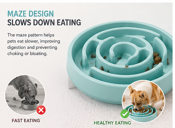 TailsAura Slow Feeding Ceramic Maze Bowl – Interactive Anti-Gulp Pet Feeder for Cats & Dogs