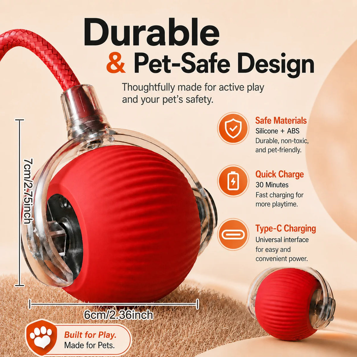 TailsAura™ Smart Rolling/Motion Ball – Interactive Dog&Cat Toy