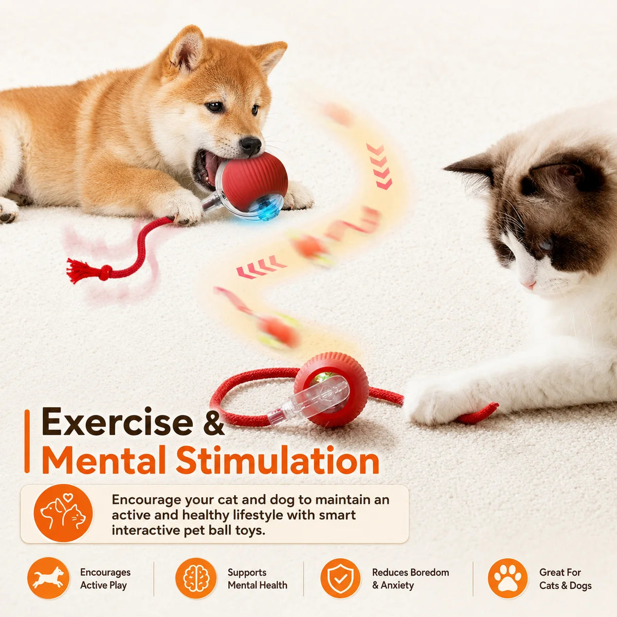 TailsAura™ Smart Rolling/Motion Ball – Interactive Dog&Cat Toy