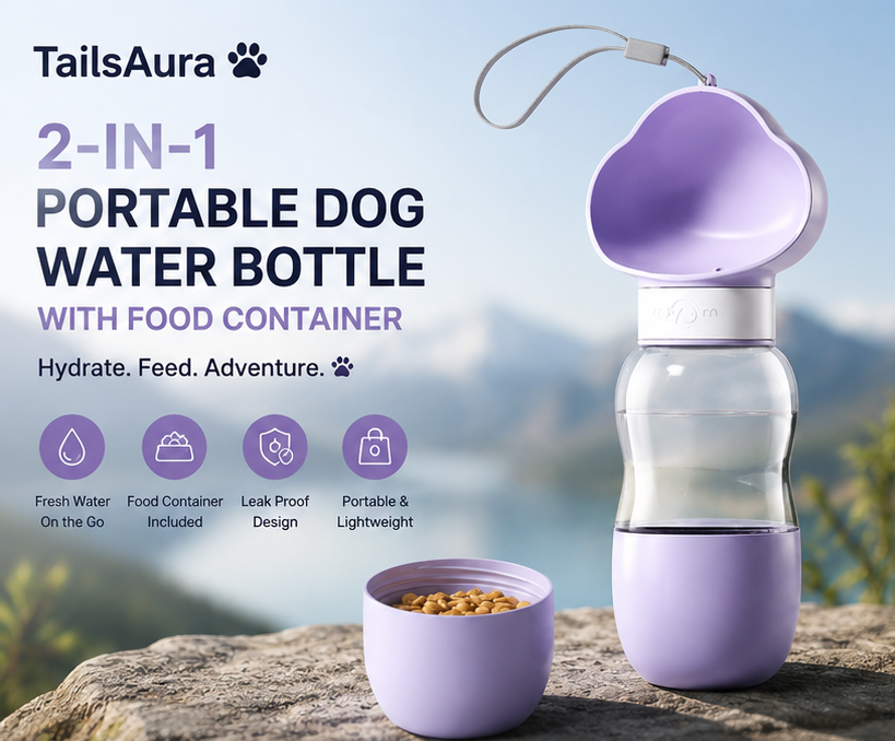TailsAura 2-in-1 Portable Dog Water Bottle & Food Container